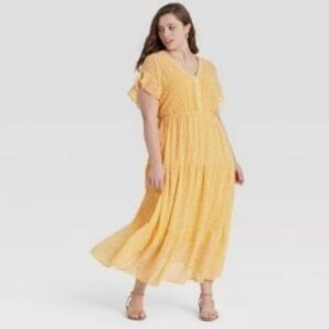 ☀️Plus size dress Ava & Viv Yellow Tiered Maxi Dress 3X
